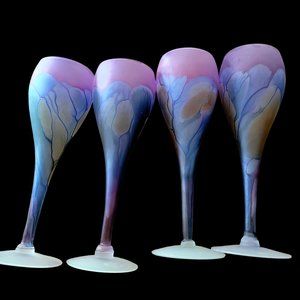 Vintage 1980s RUEVEN Sherry Port Wine Glasses - Hand-painted Set of 4